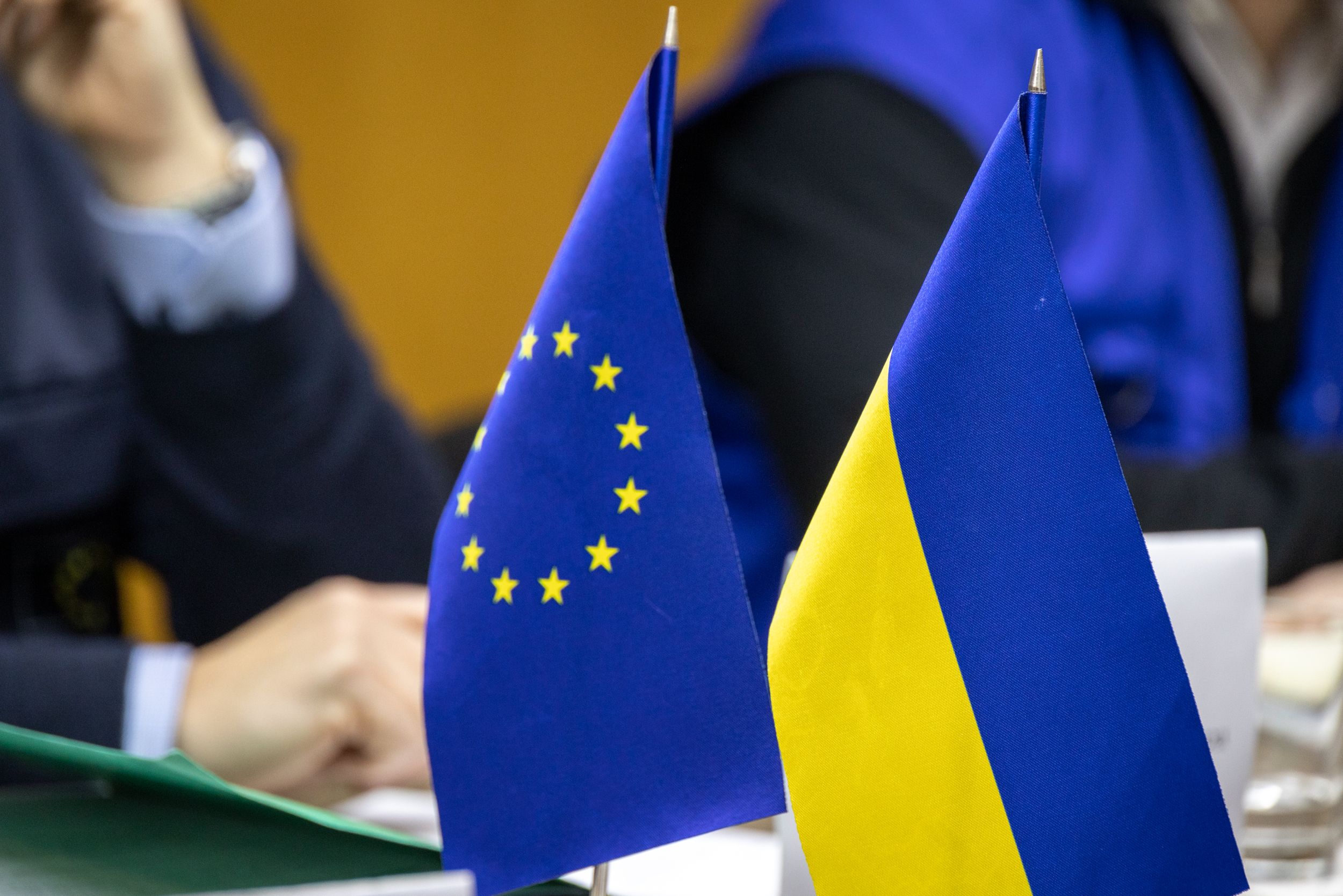 Прапори Євросоюзу та України 