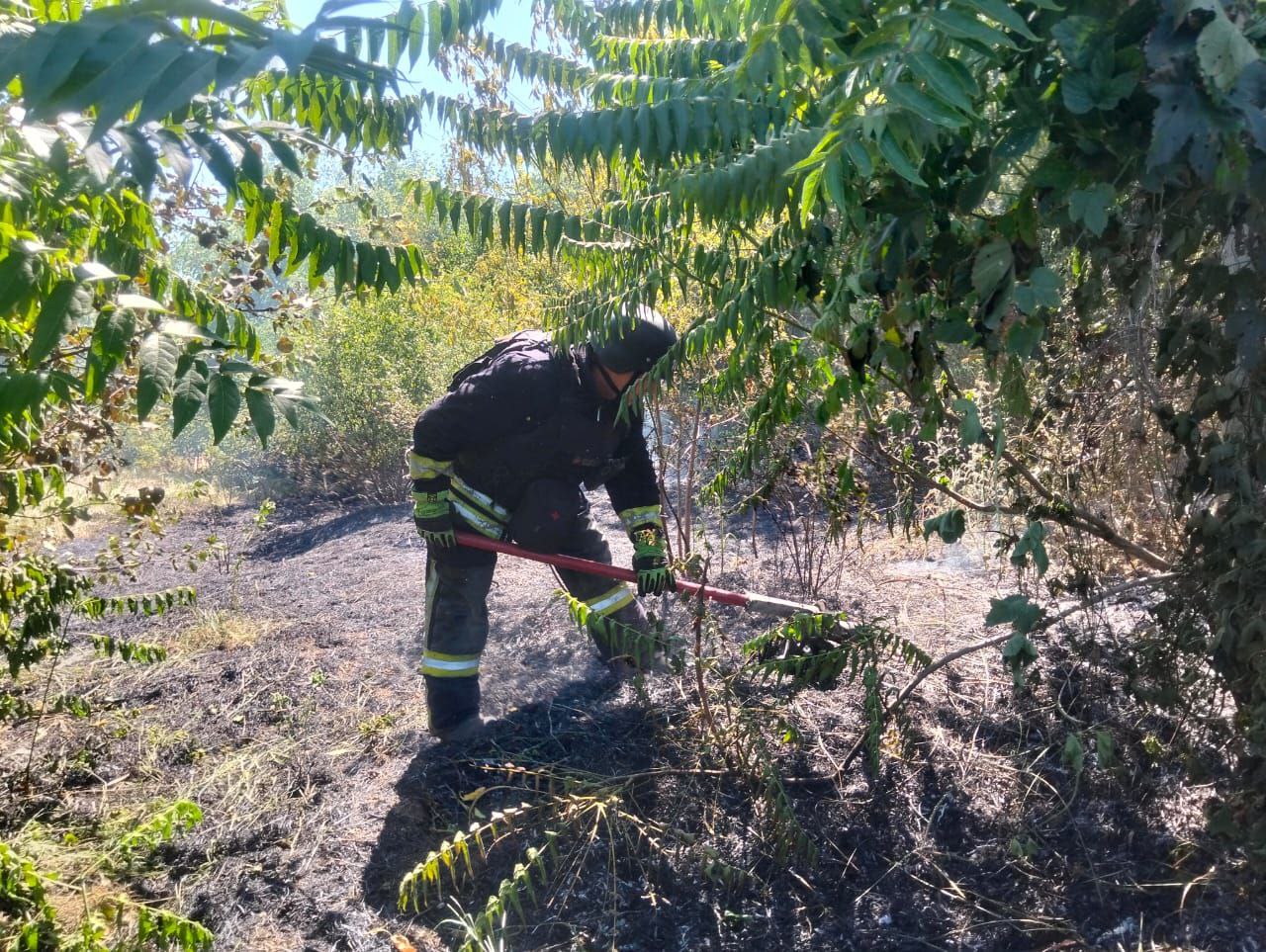 Рятувальник приборкує пожежу